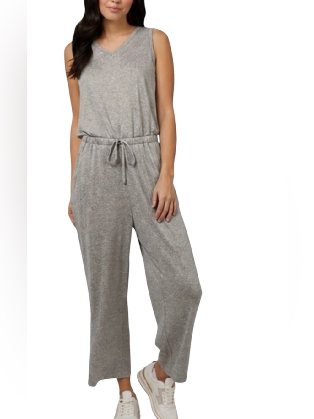 32 Degrees Heat Sleeveless Jumpsuit Taupe Tan Cropped Wide Leg Lounge Size L